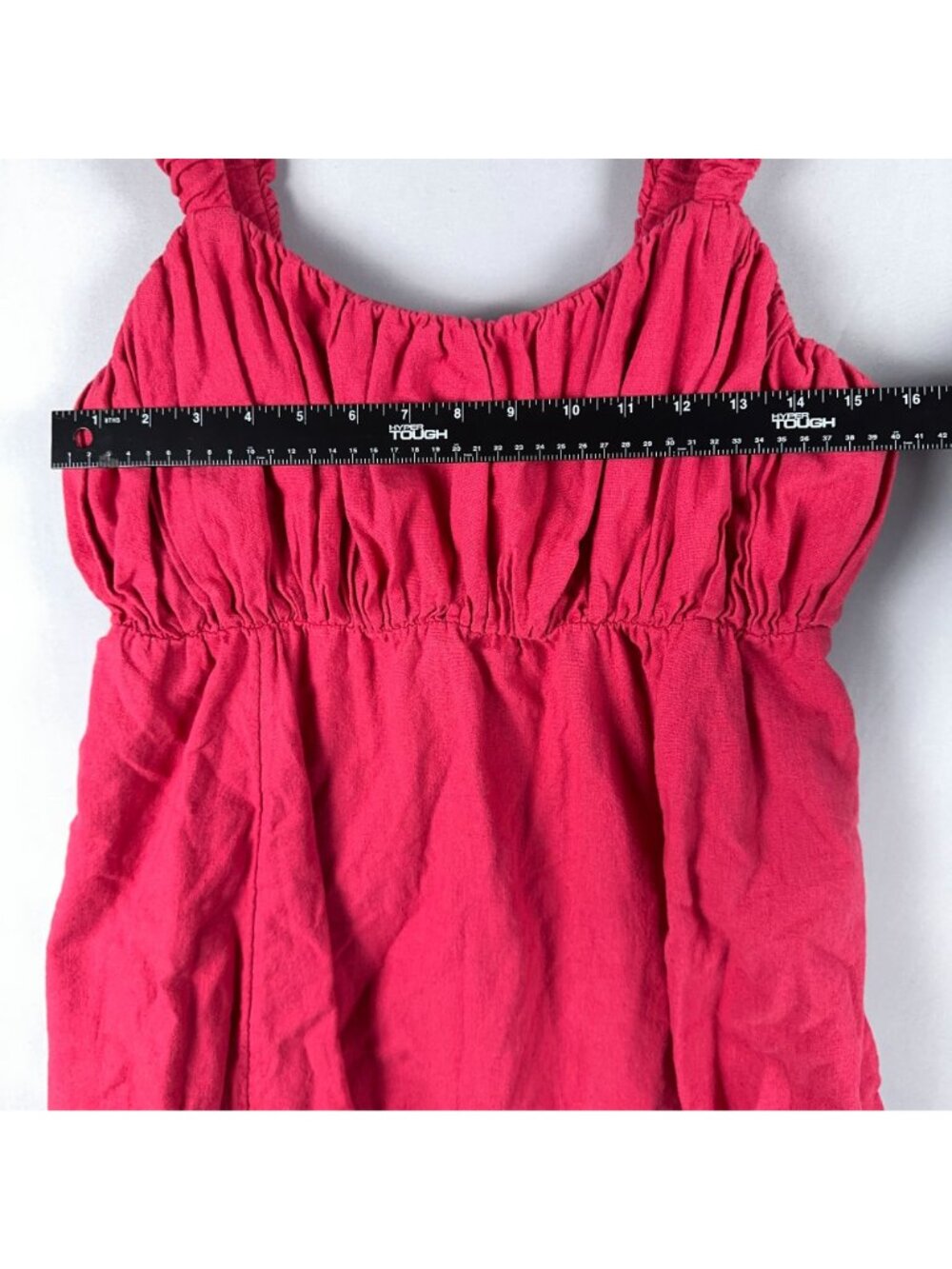 Abercrombie & Fitch Dress Size XLT Pink Ruffle-Strap Linen Neck Square Sundress - Picture 9 of 10